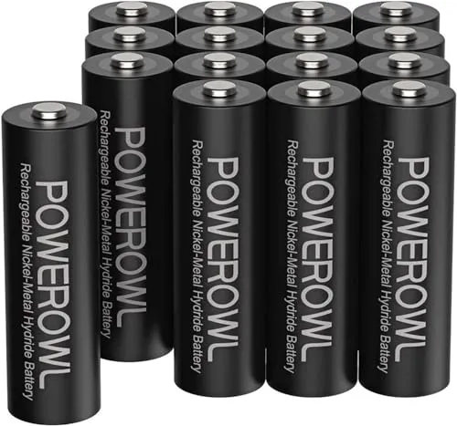POWEROWL AA Akku 2800mAh - 16 Stück wiederaufladbare Ni-MH Batterien - 16 Stück POWEROWL 1.2V Ni-MH AA Akkus mit 2800mAh, geringe Selbstentladung und bis zu 1200 Zyklen. Ideal für energieintensive Geräte und umweltfreundlich.