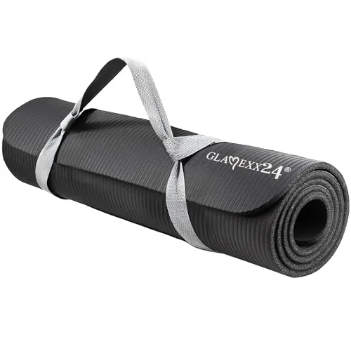 Glamexx24 Gymnastikmatte Fitnessmatte Premium Yogamatte, rutschfest und dick extra Größen, inkl. Tragegurt, Übungsposter, hautfreundlich und phthalatfrei, ideal für Pilates, Gymnastik und Yoga