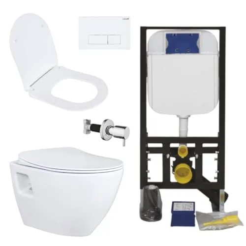 Creavit Hänge WC Set Weiß spülrandlos mit Edelstahl Bidet - Sanitäranlagen & Zubehör: Spülrandloses Design für optimale Hygiene, inklusive Soft-Close WC-Sitz und integrierter Edelstahl Bidet-Funktion – ideal für moderne Badezimmer.