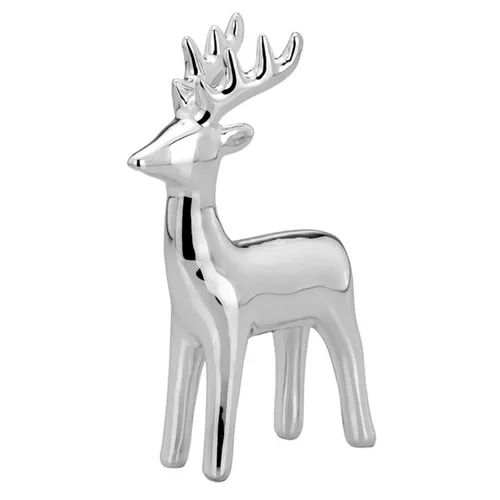 kleines Deko Rentier stehend 7.4 x 2.8 x 11.6 cm Porzellan silbern galvanisiert