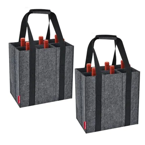 Eurhomewit Flaschentasche 2 Stück Flaschenträger 6 Fächer, Filz Flaschen Tasche Wiederverwendbar Männerhandtasche für Bierflaschen Weinflasche Getränketasche