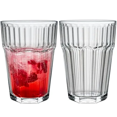 KONZEPT Geriffelte Gläser Set 12 teilig, 360 ml, Stapelbare Trinkgläser, Wassergläser spülmaschinenfest