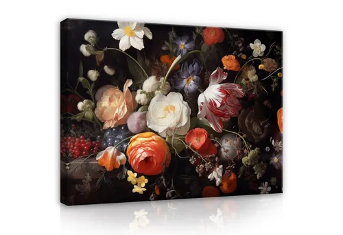 Wallarena Leinwandbild Blumen Schwarz Modern Wandbild Groß Kunstdruck Bilder Wand Deko, Vintage (Einteilig, 1 St), Leinwand Bilder Wohnzimmer Schlafzimmer Küche Wandbild Leinwandbilder