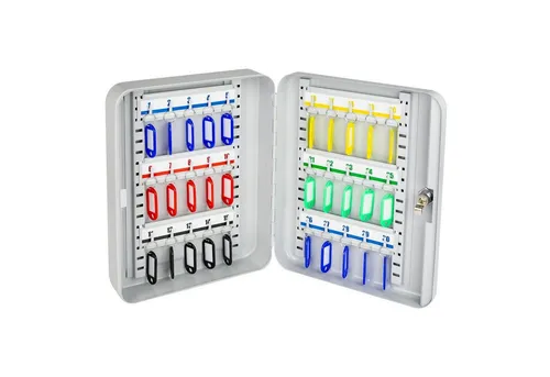 HMF Schlüsselkasten Schlüsselkasten abschließbar Schlüsselschrank (inkl. Schlüsselanhänger), mit verstellbaren Hakenleisten, 30 x 24 x 7,5 cm, Lichtgrau