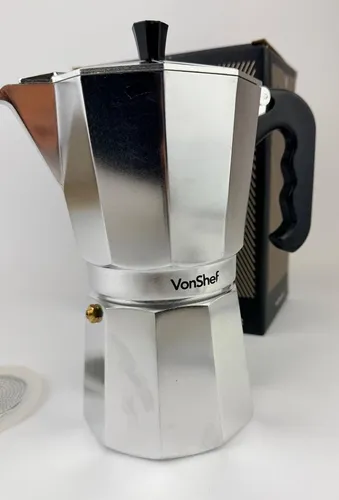 VonShef Espressokocher 9 Tassen Herd Espresso Maker Aluminium Kanne