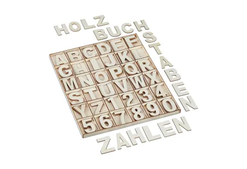 relaxdays Deko-Buchstaben Holzbuchstaben & -zahlen Set 144-teilig