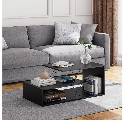 Vicco Couchtisch Nario, Schwarz, 100 x 50 cm - Beistelltisch fürs Wohnzimmer mit modernem Design und praktischem Stauraum für Zeitschriften und Fernbedienungen. Ideal für jede Einrichtung!