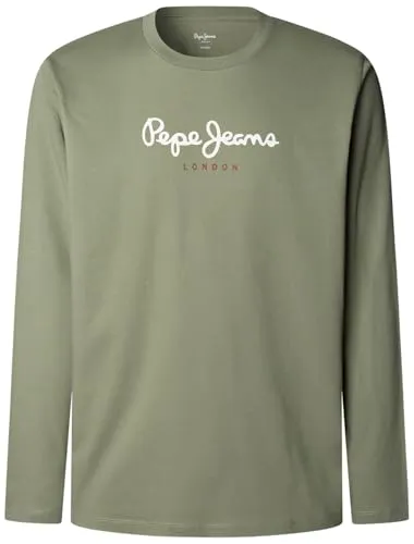 Pepe Jeans Herren Eggo Long N T-Shirt, Militärgrün, S - T-Shirt für Herren im Regular Fit, aus 100% Baumwolle mit stylischem Pigmentdruck-Logo – perfekt für lässige Outfits.