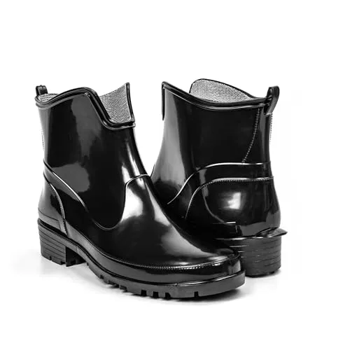 HEYO Damen Gummistiefel Kurz PVC – Wasserdichte Regenstiefel – Bequeme Rutschfeste Outdoor-Schuhe Gummistiefeletten für Herbst & Frühling (Schwarz, EU Schuhgrößensystem, Erwachsene, Numerisch, M, 37)