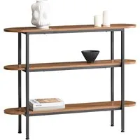 SoBuy Konsolentisch aus Holzwerkstoff, Braun, 110x86x25 cm - Konsolentisch für Wohnzimmer mit 3 Ablageflächen und Kippsicherung, ideal für persönliche Gegenstände und stabil auf unebenen Böden.