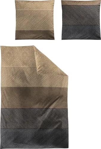 Irisette Bettwäsche Edel-Feinbiber braun-grau Größe 1x 155x200 cm + 1x 80x80 cm