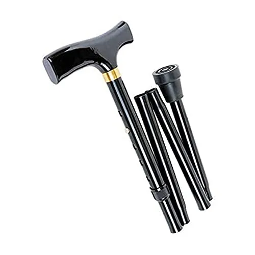 Alberts 140717 Faltbarer Spazierstock | höhenverstellbar | Stock: Aluminium, Griff: Holz, schwarz