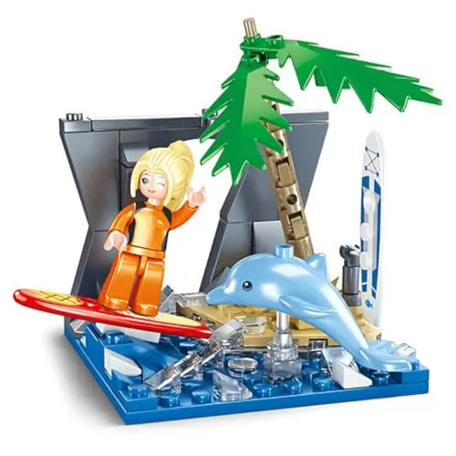 Habarri - Mini Klemmbausteine - Set von Bausteinen und Mini Figur - Geschenk für Kinder ab 7 Jahren - Kompatibel mit bekannten Klemmbausteinen - 101 Elemente - Motiv Sommer