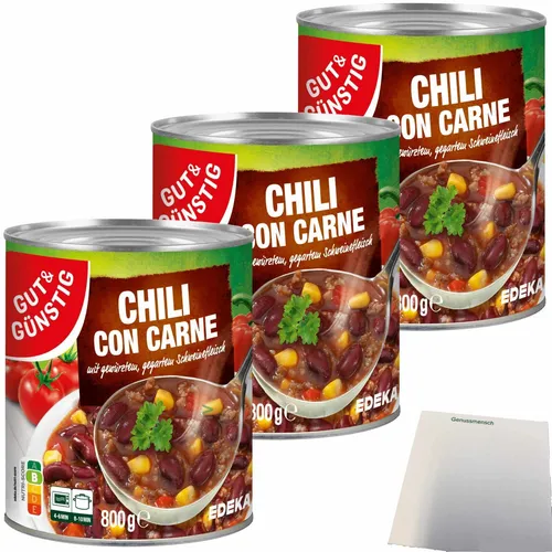 Gut&Günstig Chili con Carne mit pikantem Schweinefleisch 3x800g Dose usy Block