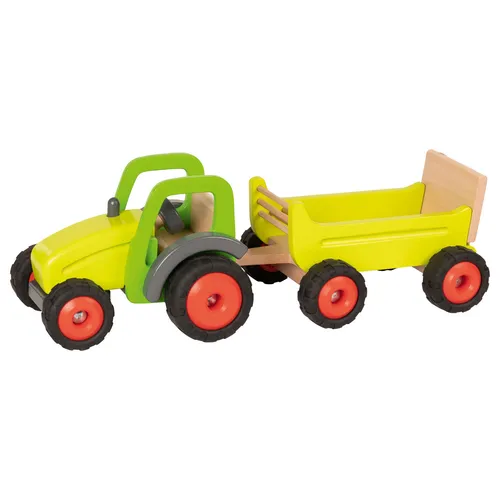 Goki Holzauto Holztraktor grün mit Anhänger - Pkw & Lkw, ideal für Kinder ab 3 Jahren, fördert kreatives Spielen und motorische Fähigkeiten.