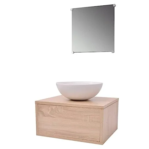 vidaXL 3tlg. Badmöbel Set mit Spiegel und Waschbecken - Komplettprogramm für Badezimmer, inkl. Wand-Waschtisch und Spiegel, ideal für moderne Badezimmer mit minimalistischem Design und langlebigen Materialien.