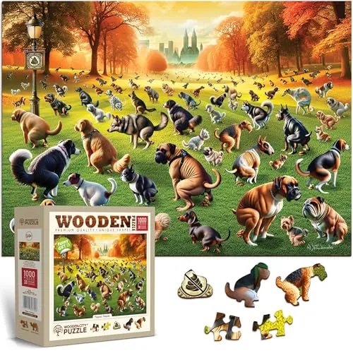 Wooden City Puzzle WOODEN CITY Holzpuzzle für Erwachsene – 1000 Teile Hunde-Motiv - Standard-Puzzle mit witzigem Hunde-Motiv und 20 ausgefallenen Hundefiguren, ideal für humorvolle Tierfreunde und kreative Spieleabende.
