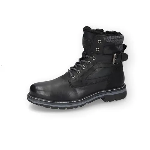 Dockers by Gerli Herren Combat Boots - Wanderschuhe in Schwarz, warm gefüttert und ideal für kalte Wintertage, mit robustem Leder und praktischem Reißverschluss.