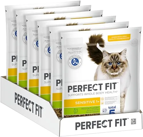 Perfect Fit Katzenfutter Trockenfutter Sensitive mit Truthahn 6x750g - Trockenfutter für Katzen mit reichhaltigem Truthahn, ideal für empfindliche Katzen. Unterstützt eine ausgewogene Ernährung und sorgt für Wohlbefinden.