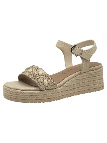 Tamaris Sandalette Damen Keilabsatz beige, EU 41 - Wanderschuhe mit TOUCH-IT Funktion für optimalen Tragekomfort, weichem Fußbett und sicherem Halt, ideal für jeden Anlass.