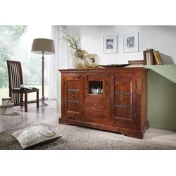 Massivmoebel24 Kommode OXFORD aus Akazie - Schubladenkommode aus 130x50x85 cm Akazie, nougat lackiert für elegantes Design und hohe Stabilität.
