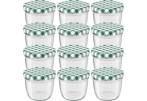 Wellgro Vorratsglas Einmachgläser Schraubdeckel grün kariert - 230 ml, (12-tlg)