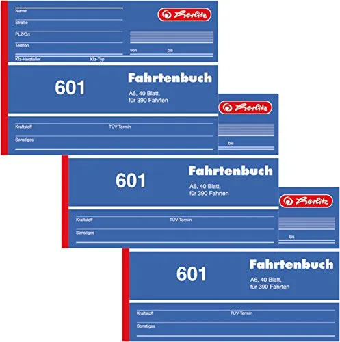 Herlitz Fahrtenbuch A6, 40 Blatt (3 Stück, DIN A6)