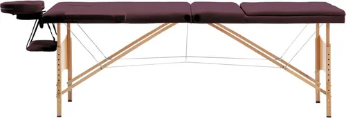 vidaXL Klappbare Massageliege 3-Zonen Bordeaux-Lila - Massageliege mit Holzgestell, 30 mm dicke Schaumstoff-Polsterung, verstellbare Höhe und Kopfstütze, ideal für Profis und Zuhause, inklusive Tragetasche für einfachen Transport.