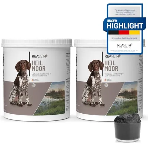 ReaVET Heilmoor für Hunde 1,3kg im 2er Set - Natürliche Verdauungshilfe - Verdauungshilfen für Hunde, verbessert die Kotbeschaffenheit und unterstützt das Immunsystem mit reinem Naturprodukt aus deutschen Mooren.