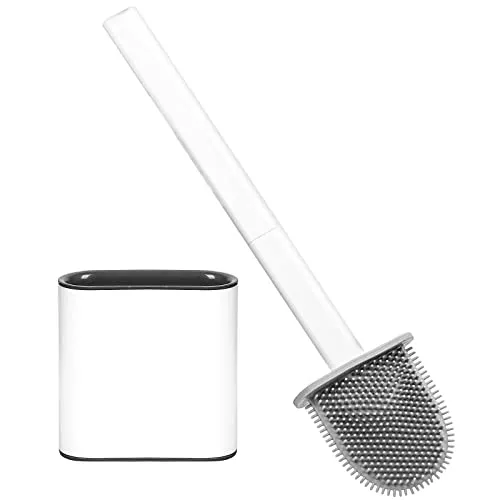 Toilettenbürste Silikon, WC Bürste mit Halter Wandmontage, Klobürste Silikon Set für Badezimmer mit Schnell Trocknendem Haltersatz