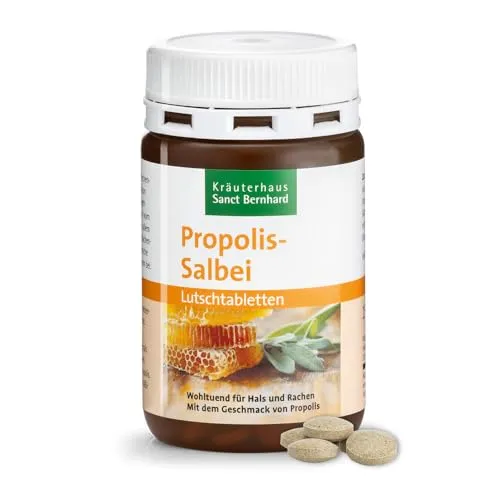 Sanct Bernhard Propolis Lutschtabletten | Heilsame Unterstützung bei Heiserkeit - Propolis Lutschtabletten mit Salbei & Vitamin C, beruhigen und erfrischen Hals und Rachen auf natürliche Weise. Ideal bei rauem Hals – 150 Tabletten für langanhaltende Linderung.