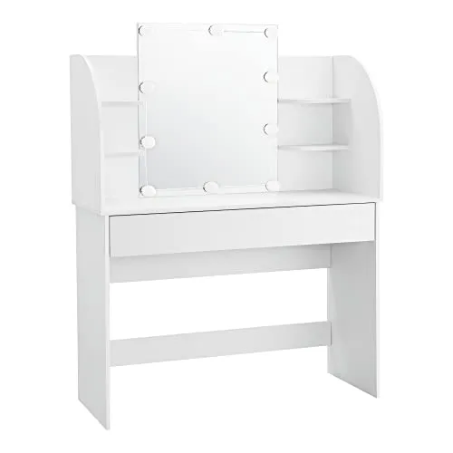 Schminktisch Köla mit LED Beleuchtung – 140 x 108 x 40 cm - Schminktisch mit variablen Lichtoptionen für perfekten Make-up-Spaß, inklusive praktischem Stauraum und einfachem USB-Betrieb.