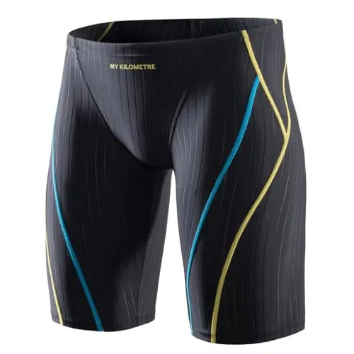 MY KILOMETRE Herren Jammers Lang Badehose Schwimmen Badeanzug Jammer (DE/NL/SE/PL, Alphanumerisch, M, Regular, Regular, Linie Schwarz)