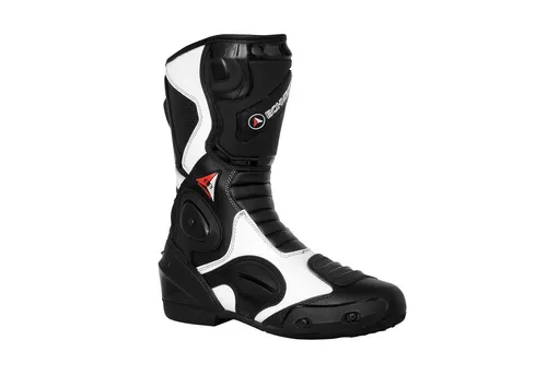 BOHMBERG Herren Motorradstiefel aus echtem Leder in Weiß – Größe 45 EU - Sportliche Motorradstiefel aus hochwertigem Leder mit Hartschalenprotektoren. Komfortable, gefütterte Innenausstattung und praktischer Reißverschluss für einfachen Einstieg.
