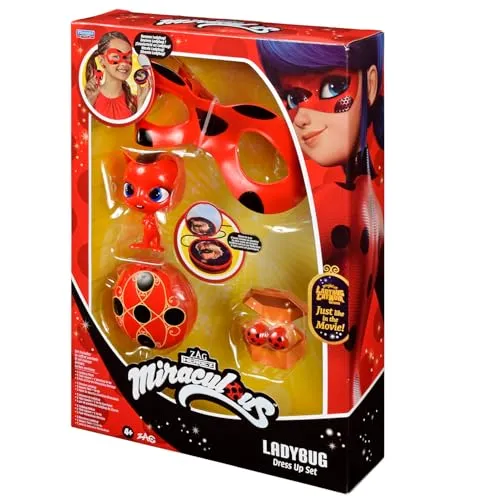 BANDAI Miraculous Ladybug Verwandlungsset - Offizielles Kostüm mit JoJo, Maske und Kwami Tikki, für fantasievolles Spiel ab 4 Jahren