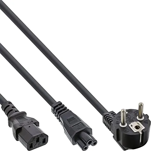 InLine 16653D Netz-Y-Kabel, 1x Schutzkontaktstecker zu Kaltgeräte- & Notebookstecker, 2m