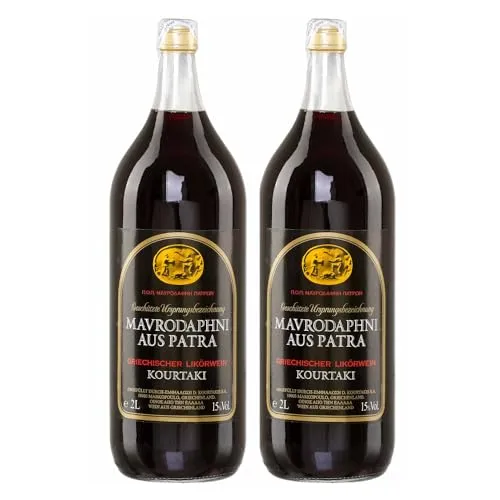 Kourtaki Mavrodaphne rot 2x 2,0l Flasche | Dessertwein aus Griechenland | Patras | +20ml Jassas Olivenöl