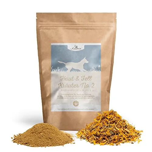 Krauterie Haut und Fell Kräuter No. 2 für Hunde in Spitzenqualität (500 g) - geschnitten - Artgerechtes Ergänzungsfuttermittel für Hunde, frei von Zusatzstoffen, zuckerfrei, getreidefrei