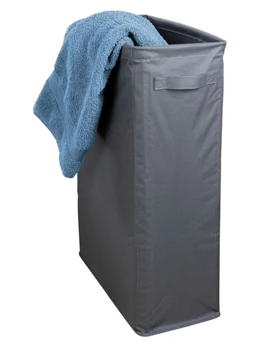 WENKO Wäschetasche Slim, eleganter Wäschesammler für schmale Nischen - Der WENKO Wäschetasche Slim in anthrazit ist ideal für kleine Räume. Mit 46 Litern Fassungsvermögen und robustem Design sorgt er für Ordnung und passt perfekt in enge Nischen.