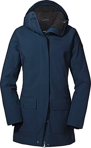 Schöffel Damen Ins. Rotterdam 424 Parka - Wasserdichter Funktionsmantel in Navy Blazer, Größe 42 EU - Funktionsjacke mit verklebten Nähten, ideal für wechselhaftes Wetter. Das kuschelige Teddyfutter in der Kapuze sorgt für optimale Wärme.