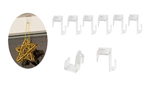 BigDean 8er Set Fenster- und Türhaken - Aus transparentem Kunststoff - Unauffällig & Effizient - Für ein Fensterfalz von max. 1,7 cm - Ideal für Lichterketten, Dekoanhänger & Weihnachts-Deko -