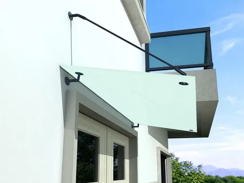 BuyLando.Shop Vordach Glaswerk Westfalen- (STR)120x90cm Milchglas Vordach+Halter RAL7016 (inkl Halter ohne Montagematrial)