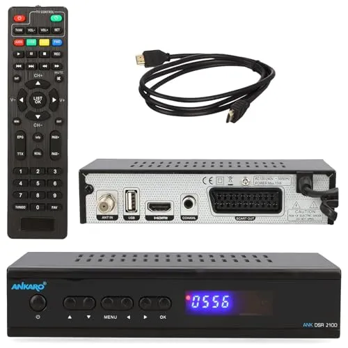 Ankaro 2100 DSR SAT-Receiver mit Aufnahmefunktion - TV-Receiver mit Timeshift und Unicable tauglich, inklusive HDMI Kabel für gestochen scharfe Full HD Wiedergabe und einfache Installation.
