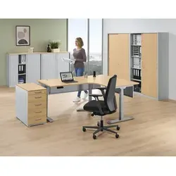 Ecktisch elektrisch verstellbar re Gestell si Platte buche