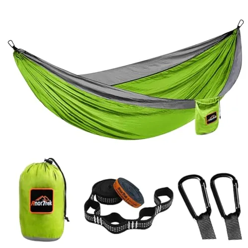 Anortrek Outdoor Hängematte 2 Personen 300x200 cm [249kg Tragkraft] Ultraleicht – Camping-Zubehör mit Baumgurten, Atmungsaktive Nylon Reisehängematte für Wanderung & Garten