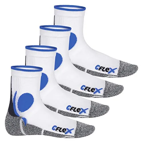 CFLEX Lauf-Socken 4er Set - Weiß/Blau (Gr. 39-42) - Bequeme Funktionssocken für Damen und Herren, ideal für sportliche Aktivitäten. Mit schnelltrocknendem Materialmix und anatomischer Form für optimalen Komfort und Schutz der Füße.