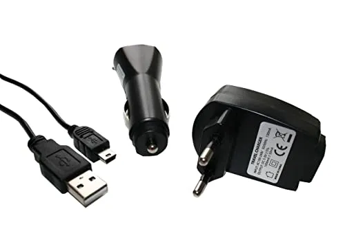 vhbw Ladezubehör Set kompatibel mit Garmin Nüvi 350, 350t, 3597, 349LMT, 3590 Navi - KFZ-Ladeadapter, Netz-Adapter, 2-in-1 USB-Datenkabel/Ladekabel
