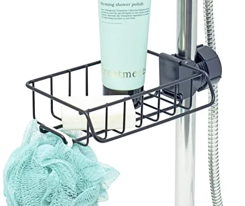 simplywire – Duschaufbewahrungs-Caddy – Zum Schrauben an die Duschstange – Bohrerloses Badezimmerregal – Schwarz