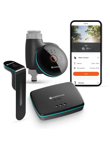GARDENA 19045-20 Smart Sensor Control Set - Intelligente Bewässerungssteuerung für präzise Pflanzenpflege. Mit datengestützter Automatisierung und Bodenfeuchtemessung für effizientes Gießen. Kompatibel mit gängigen Smart-Home-Systemen.