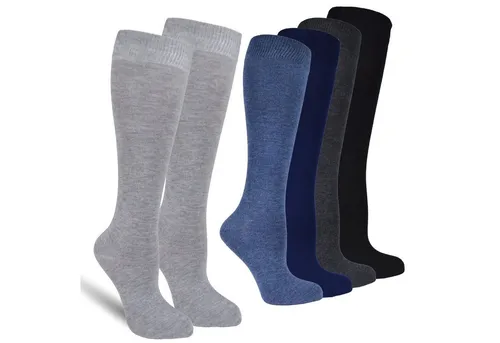 Socked Kniestrümpfe Damen Kniestrümpfe, Baumwolle (6-Paar, 4 verschiedene Farben) Baumwolle, lange Socken,Strümpfe, guter Halt, kniehoch, Uni / Karo